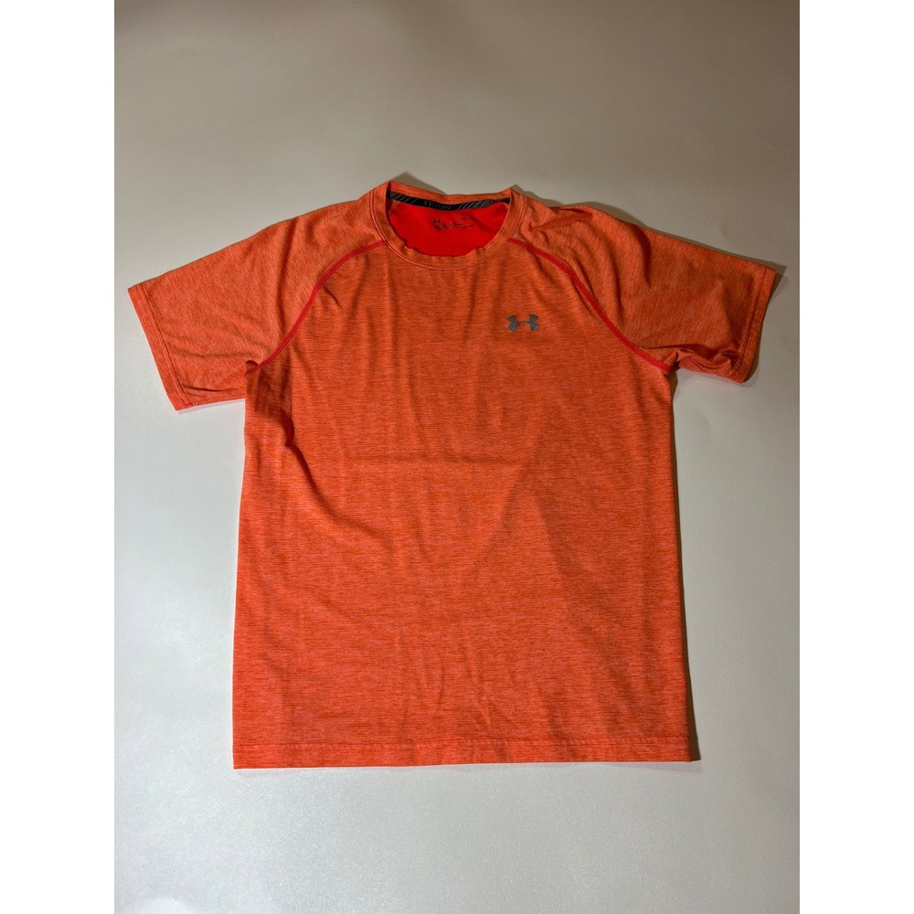 Under Armour Running Shirt Mens Large Orange Excellent HeatGear Threadborne